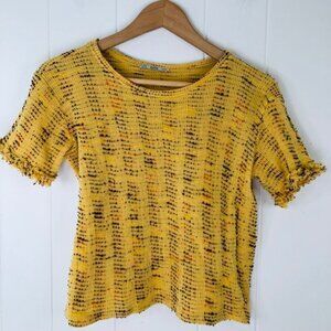 Zara Yellow Top with Frayed Sleeve Edges
